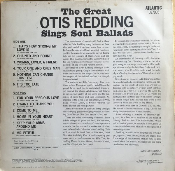 Otis Redding - The Great Otis Redding Sings Soul Ballads - Image 2