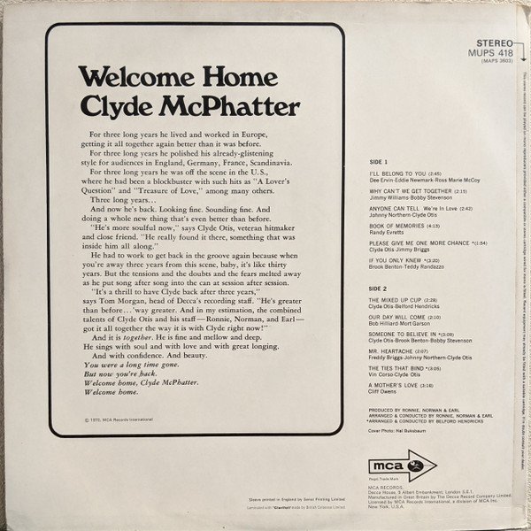 Clyde McPhatter - Welcome Home - Image 2